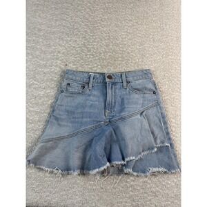Alice + Olivia Skirt Womens 24 Blue Denim Jean‎ Mini Raw Hem Asymmetric Panel